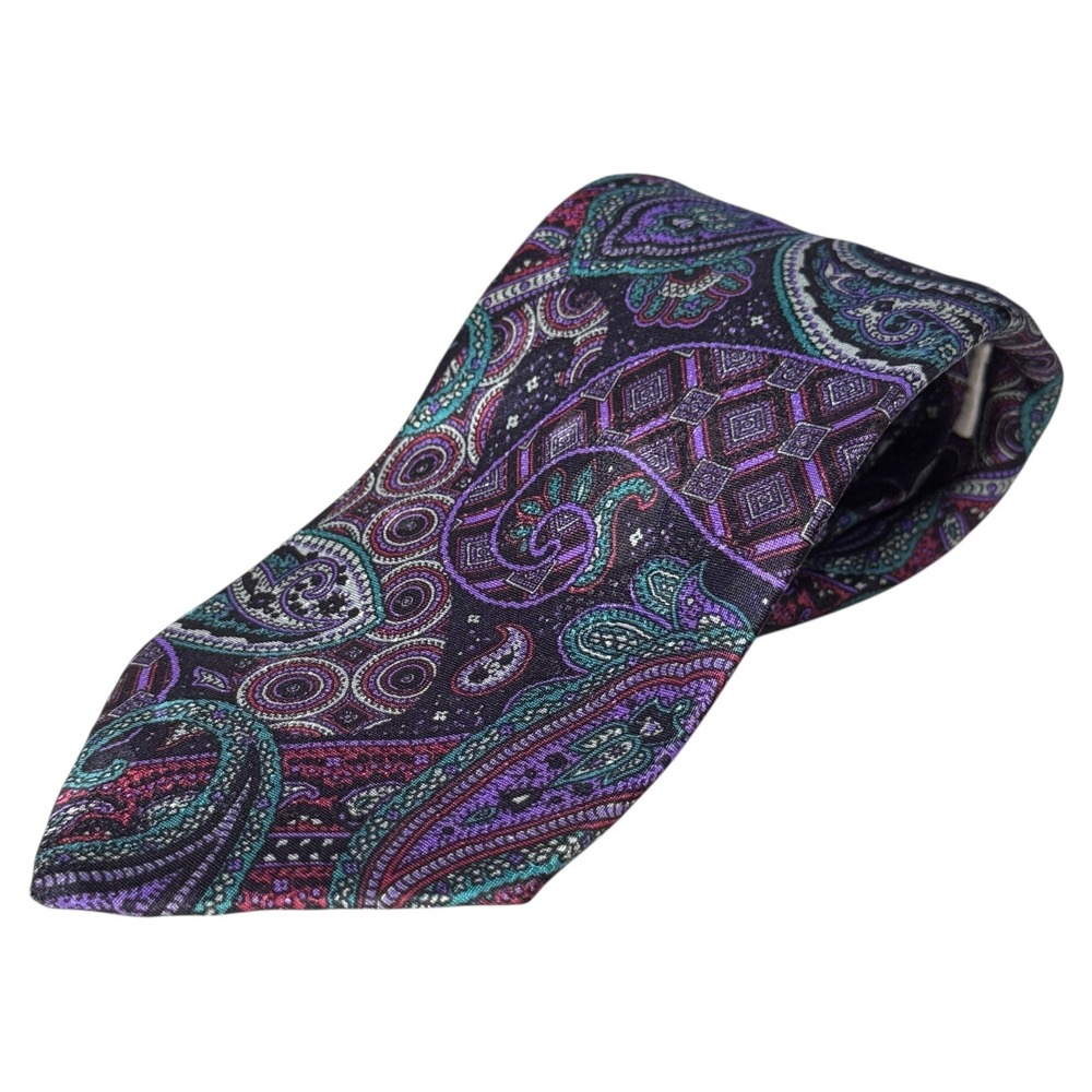 J.P.‎ Tilford for Harry Rosen Paisley Necktie Men's Purple Green Black